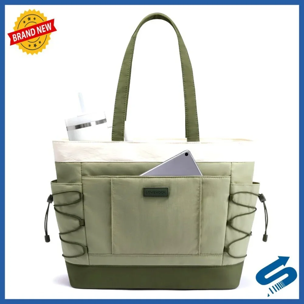 Puffer Tote Bag Lightweight Large Cup Holder Laptop Compartment Travel Work